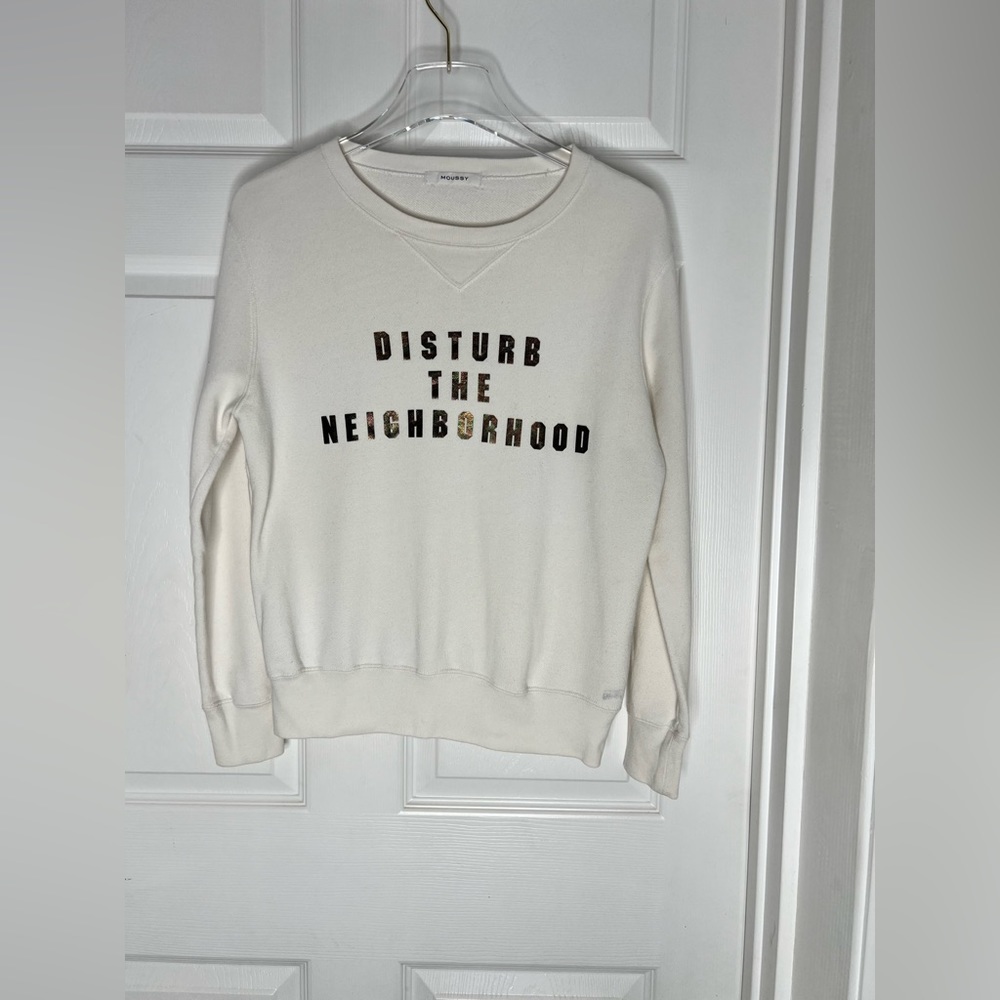 Moussy Scoop Crewneck Graphic Sweater Sz S